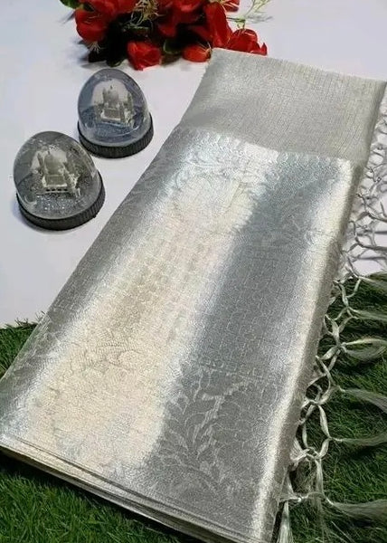 Pre-stitched Silver Tissue Saree