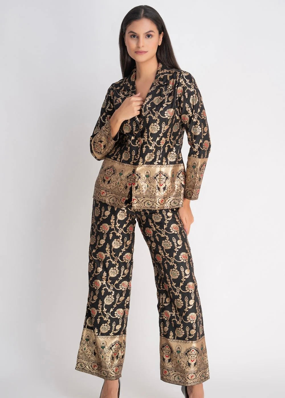 PREORDER - Black Brocade Pant Suit