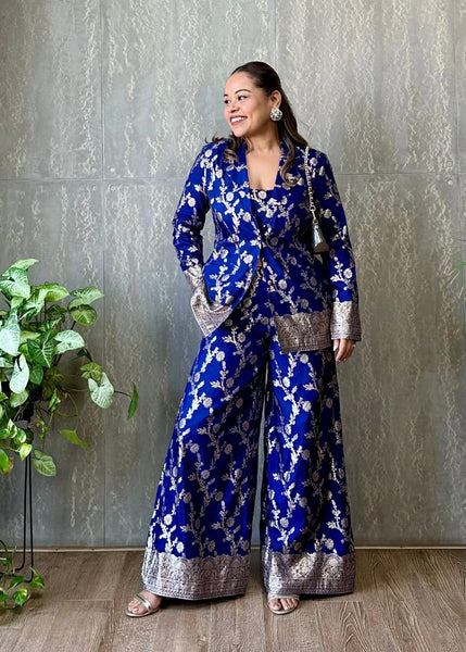 PREORDER - Blue Chanderi Silk 3 Piece Coord Set