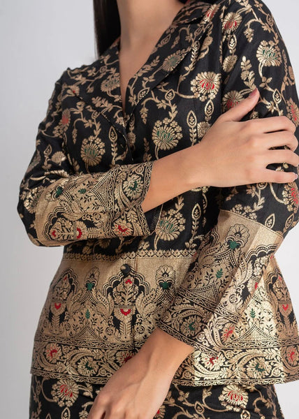 PREORDER - Black Brocade Pant Suit