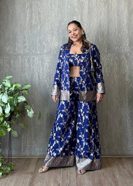 PREORDER - Blue Chanderi Silk 3 Piece Coord Set